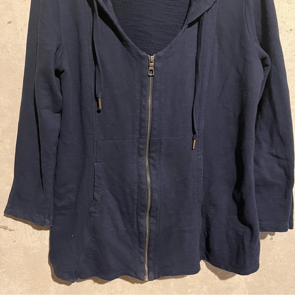 XCVI Sweater Womens XL Navy Zip Up Hoodie Lagenlook Terry Pockets Handkerchief - Picture 3 of 9